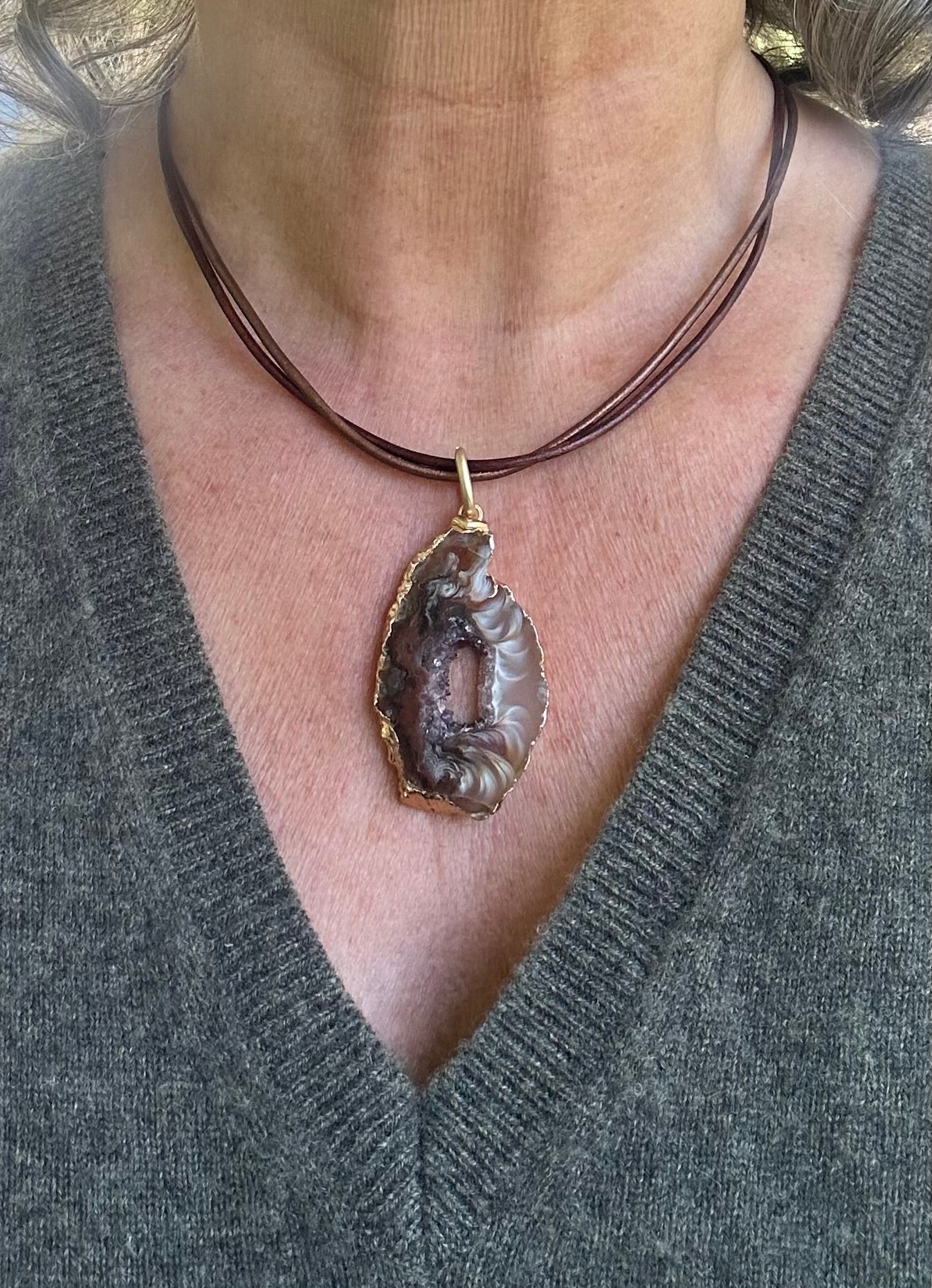 Natural Geode Necklace on Leather