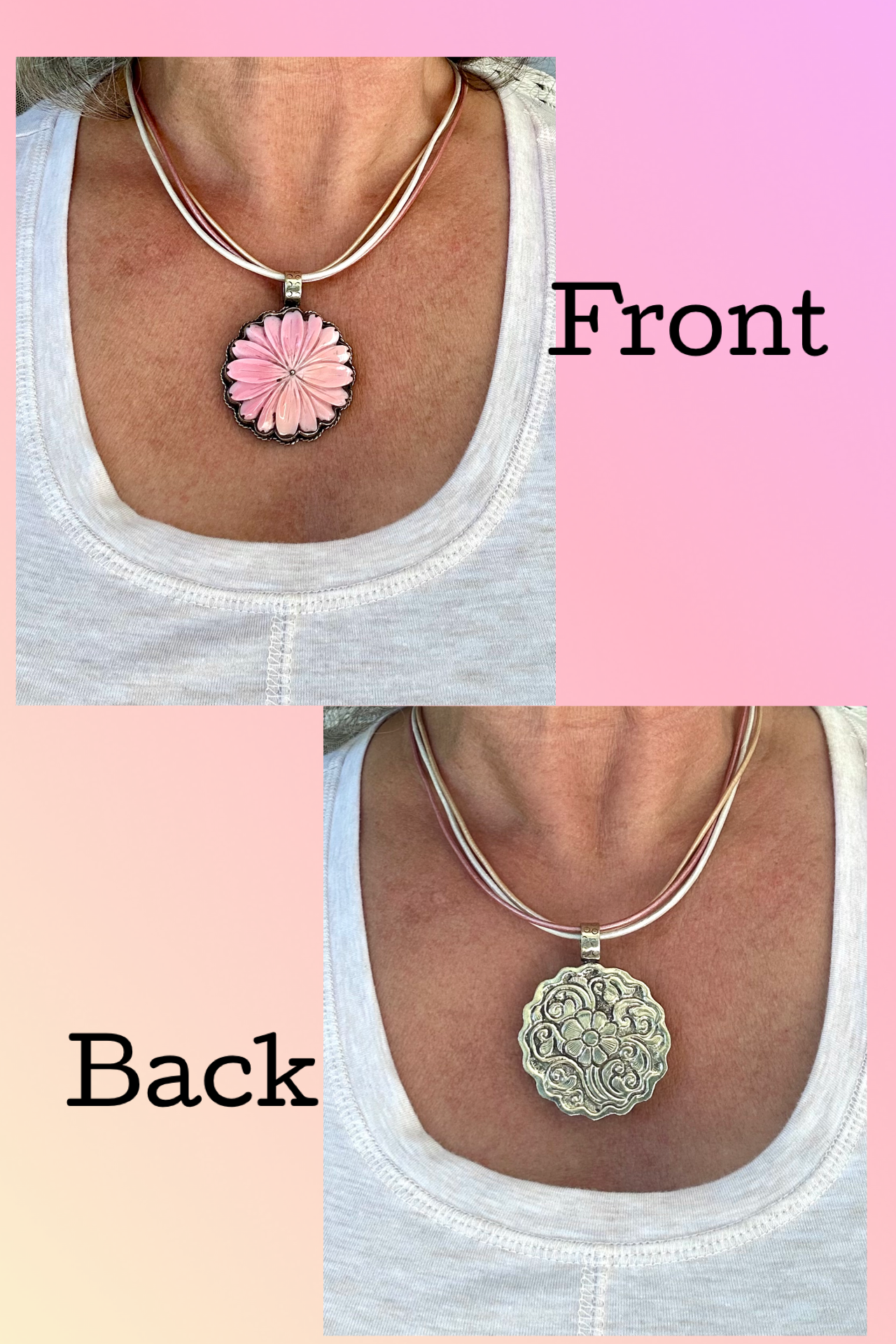 Carved Pink Conch Flower Necklace