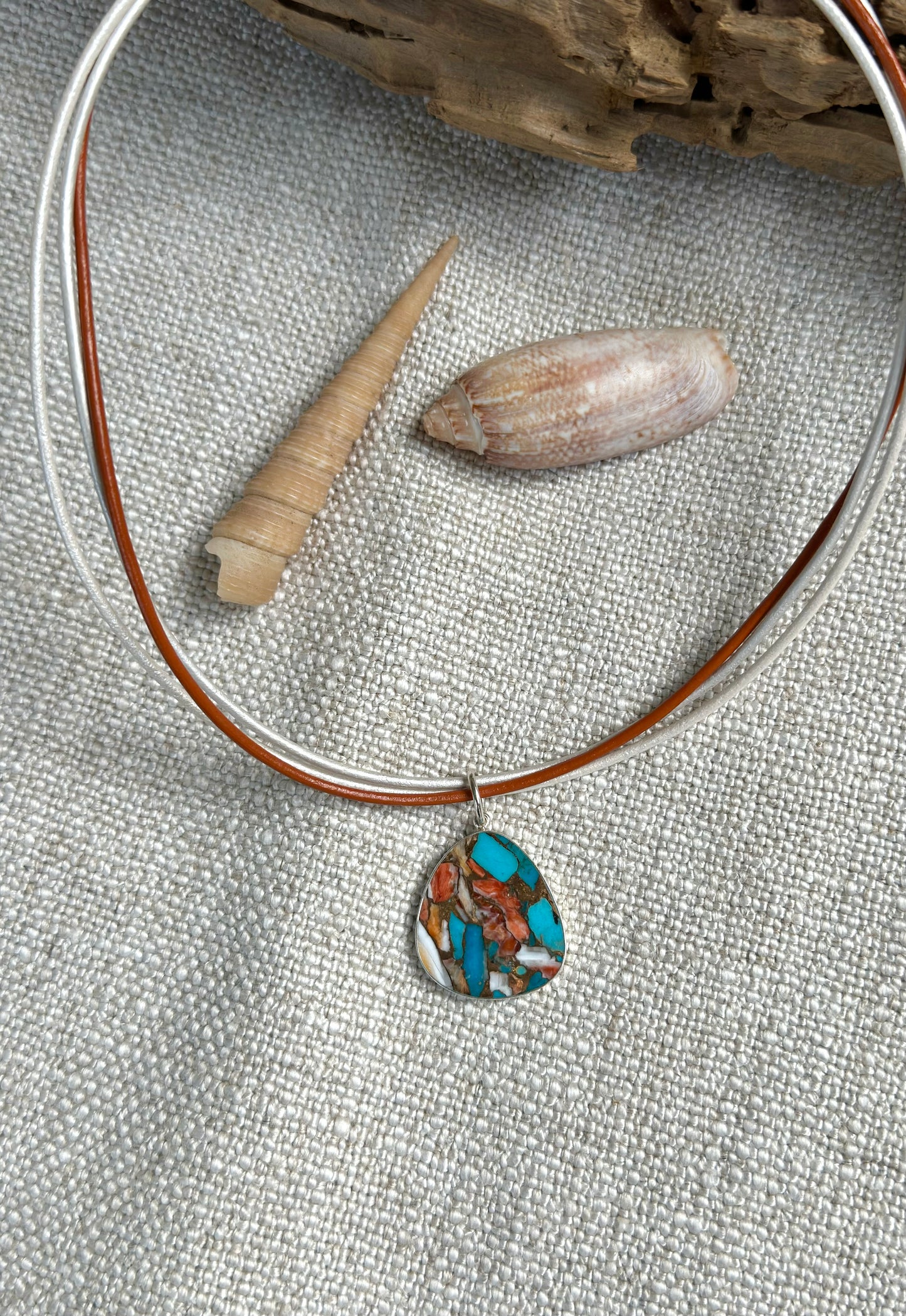 Spiny Oyster & Turquoise Matrix Necklace