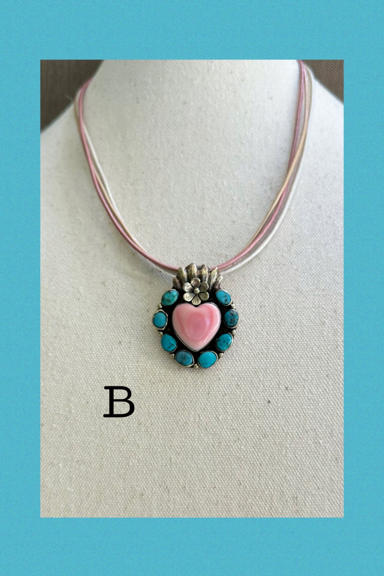 Turquoise with Pink Conch Heart Necklace