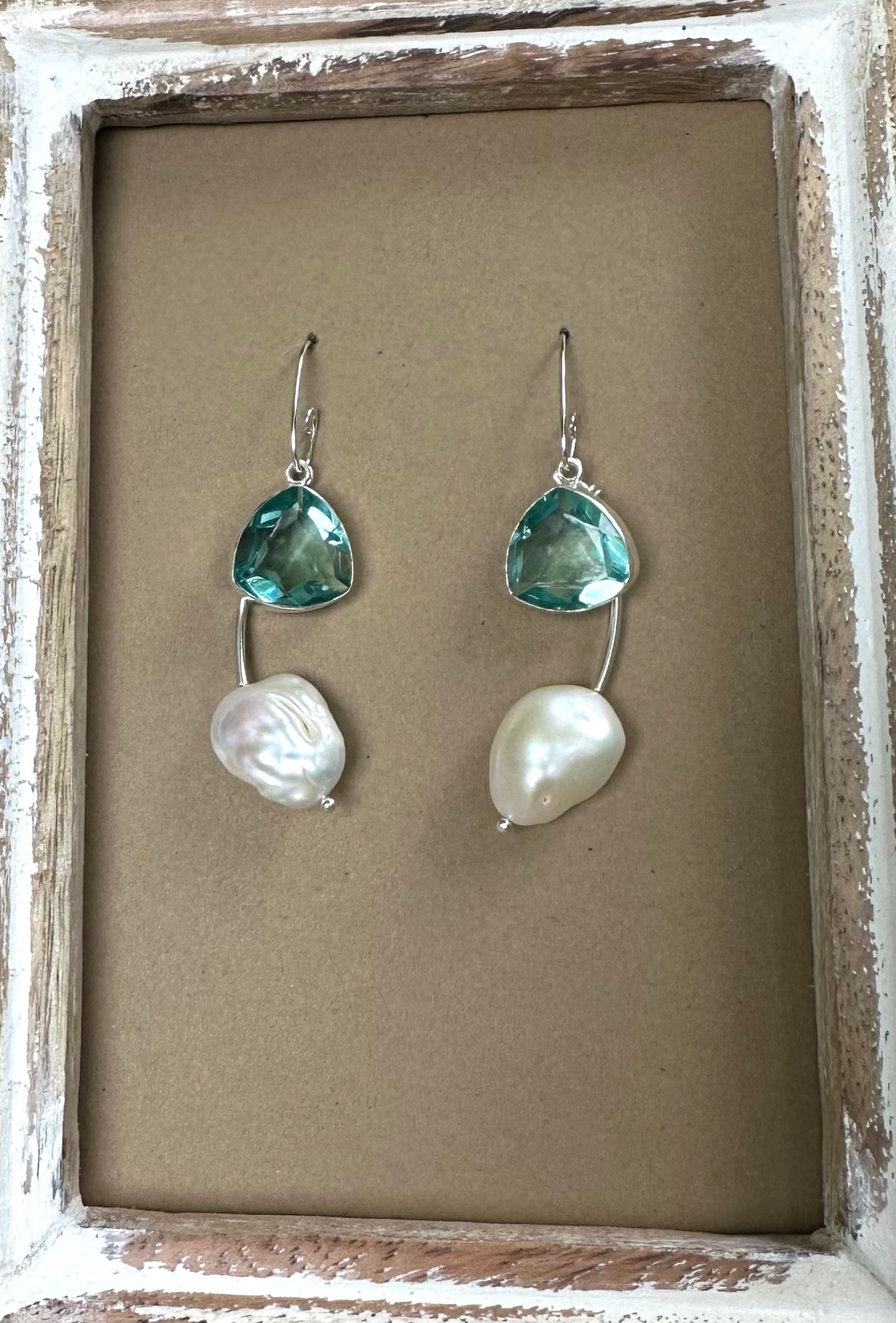 Pearl and Aqua Quartz Earrings