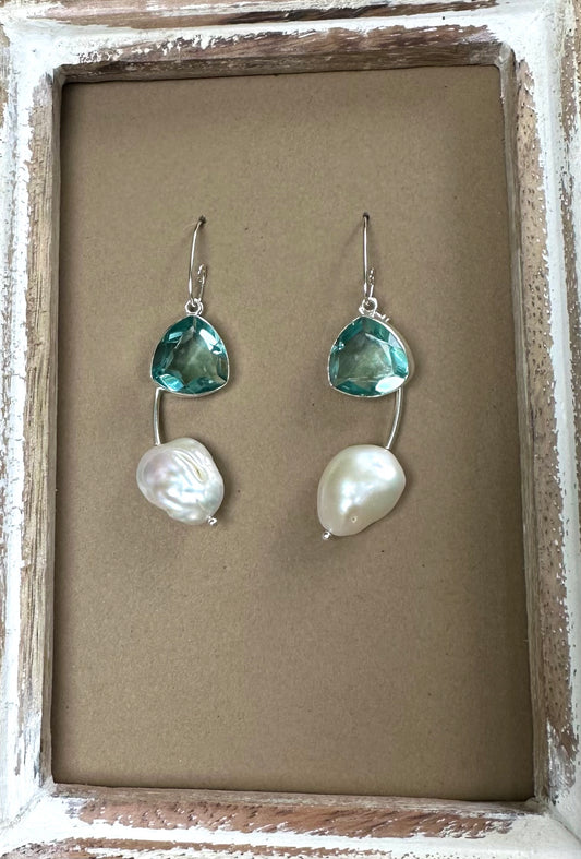 Pearl and Aqua Quartz Earrings