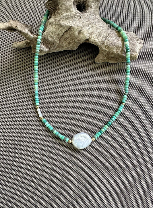 Green Opal with Pearl Necklace