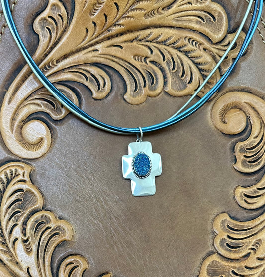 Navajo Sterling Druzy Cross Necklace