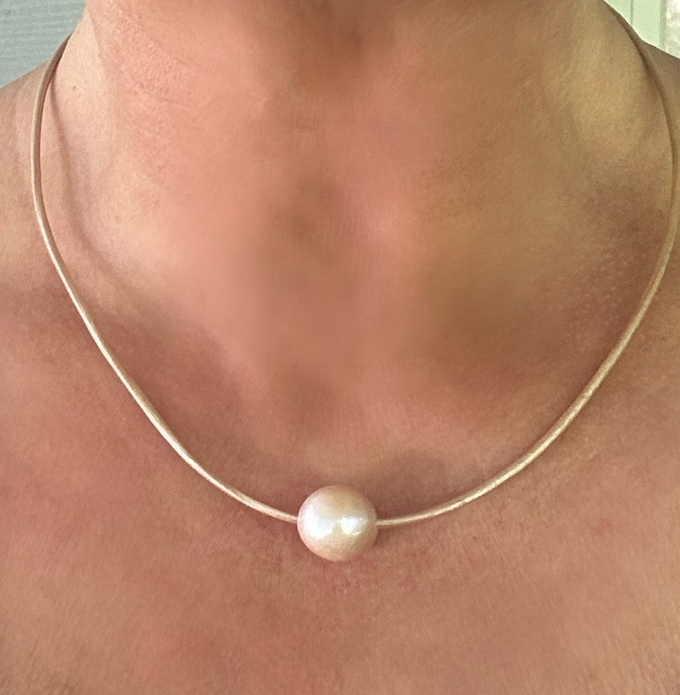 Natural Blush Pearl Necklace on Leather
