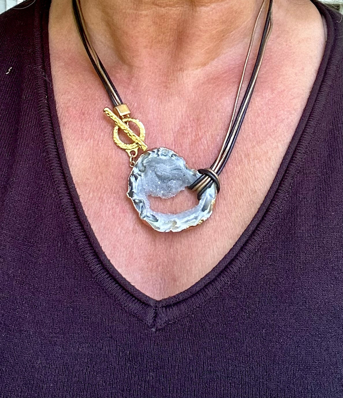 Natural Geode on Leather Necklace