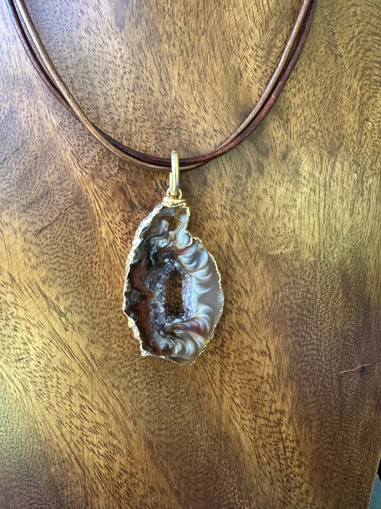 Natural Geode Necklace on Leather