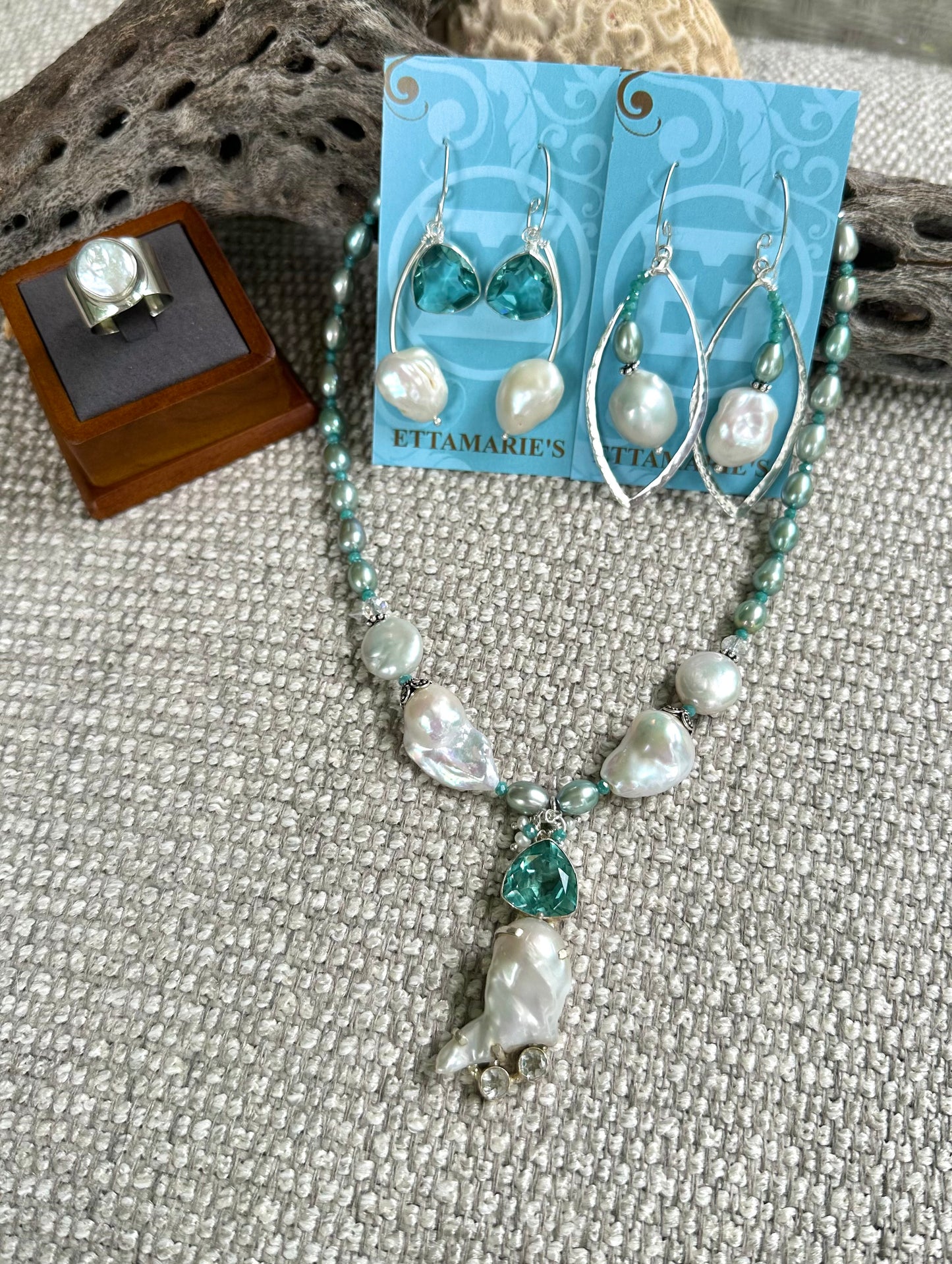 Aqua Quartz and Pearl Necklace