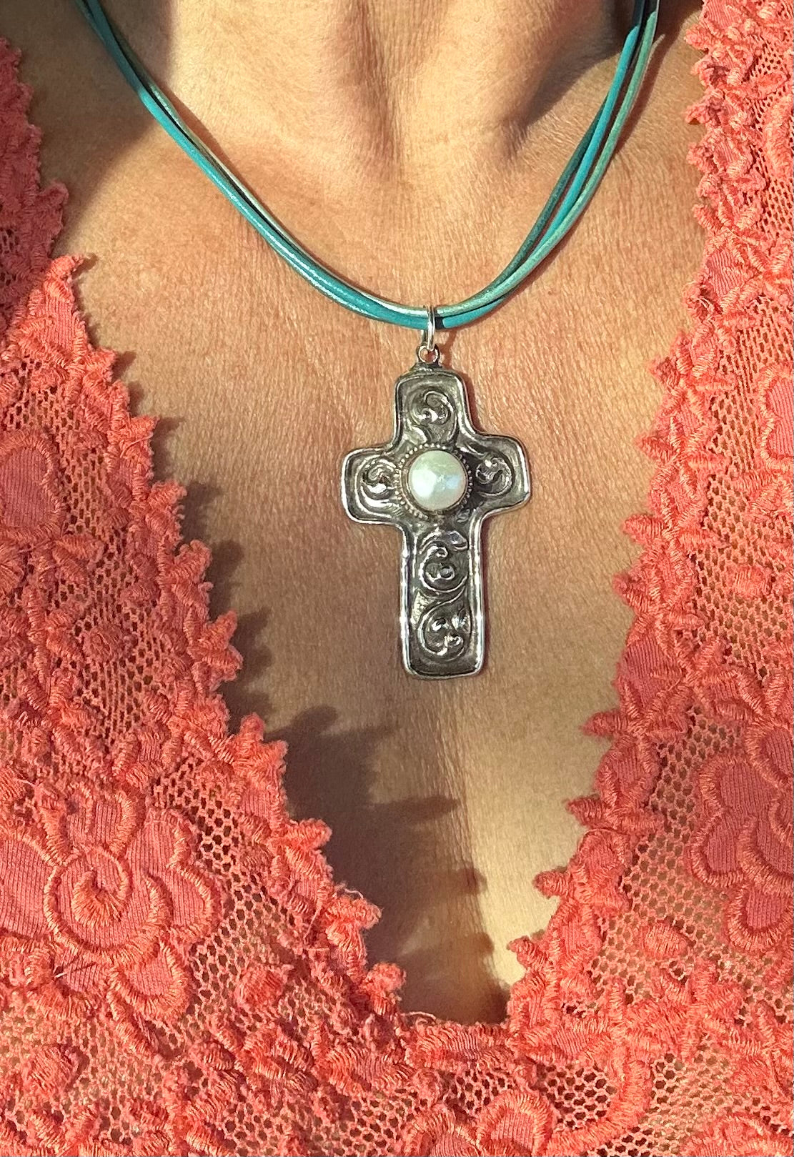 Embossed Cross with Pearl