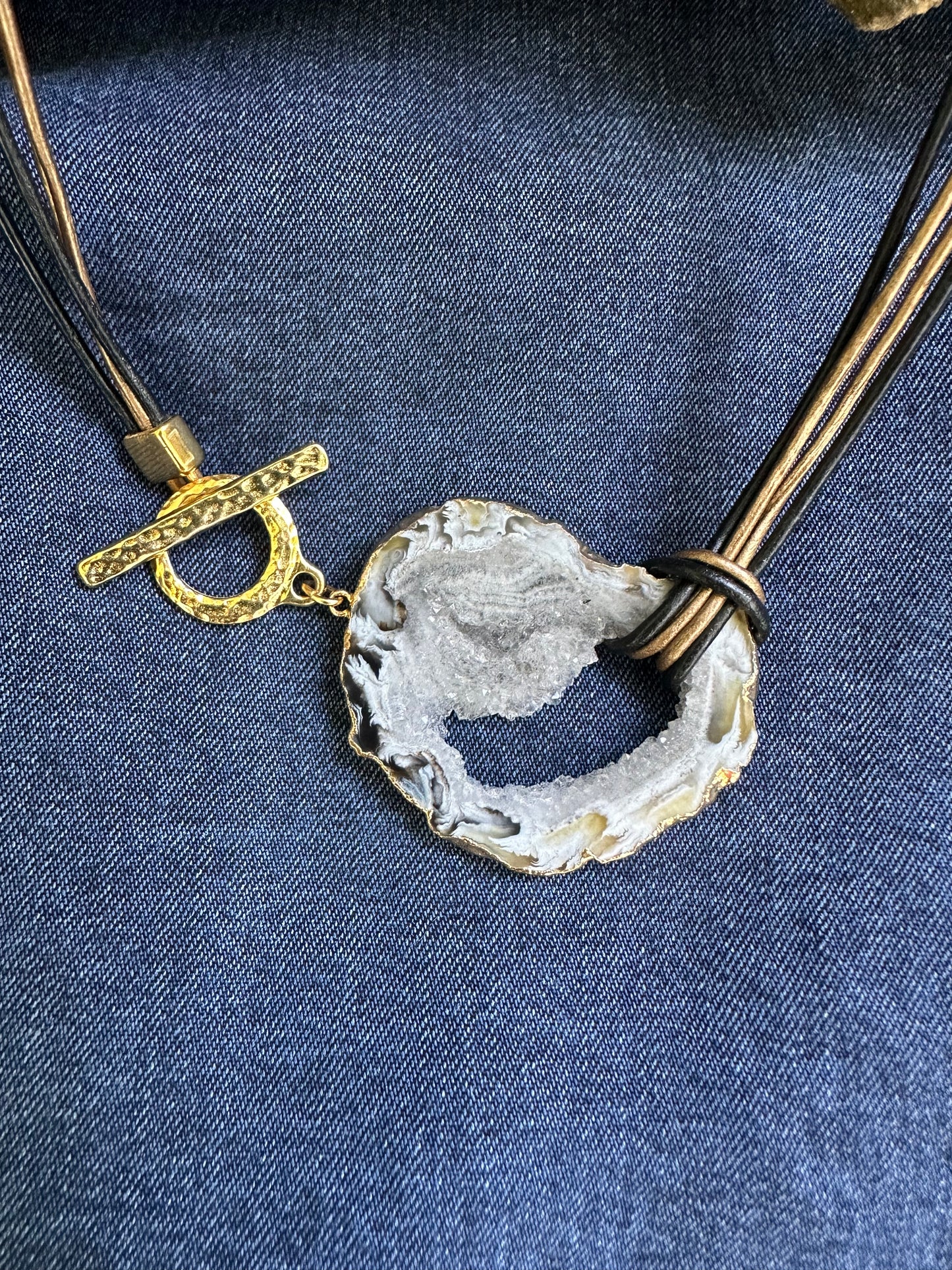 Natural Geode on Leather Necklace