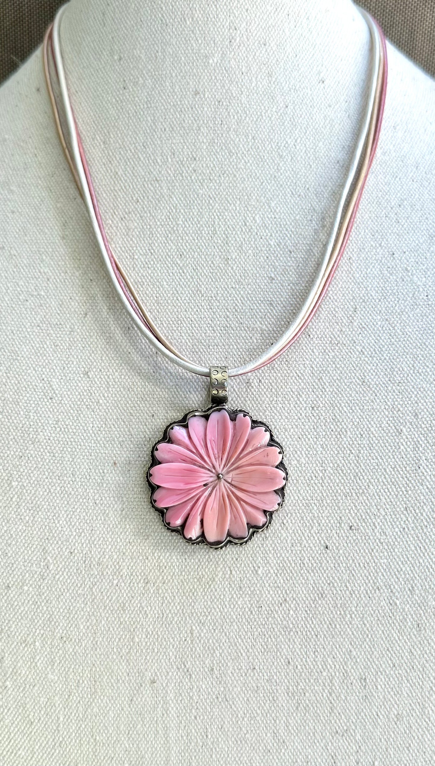 Carved Pink Conch Flower Necklace