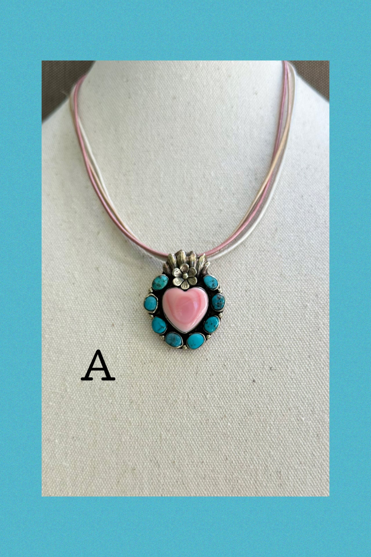 Turquoise with Pink Conch Heart Necklace