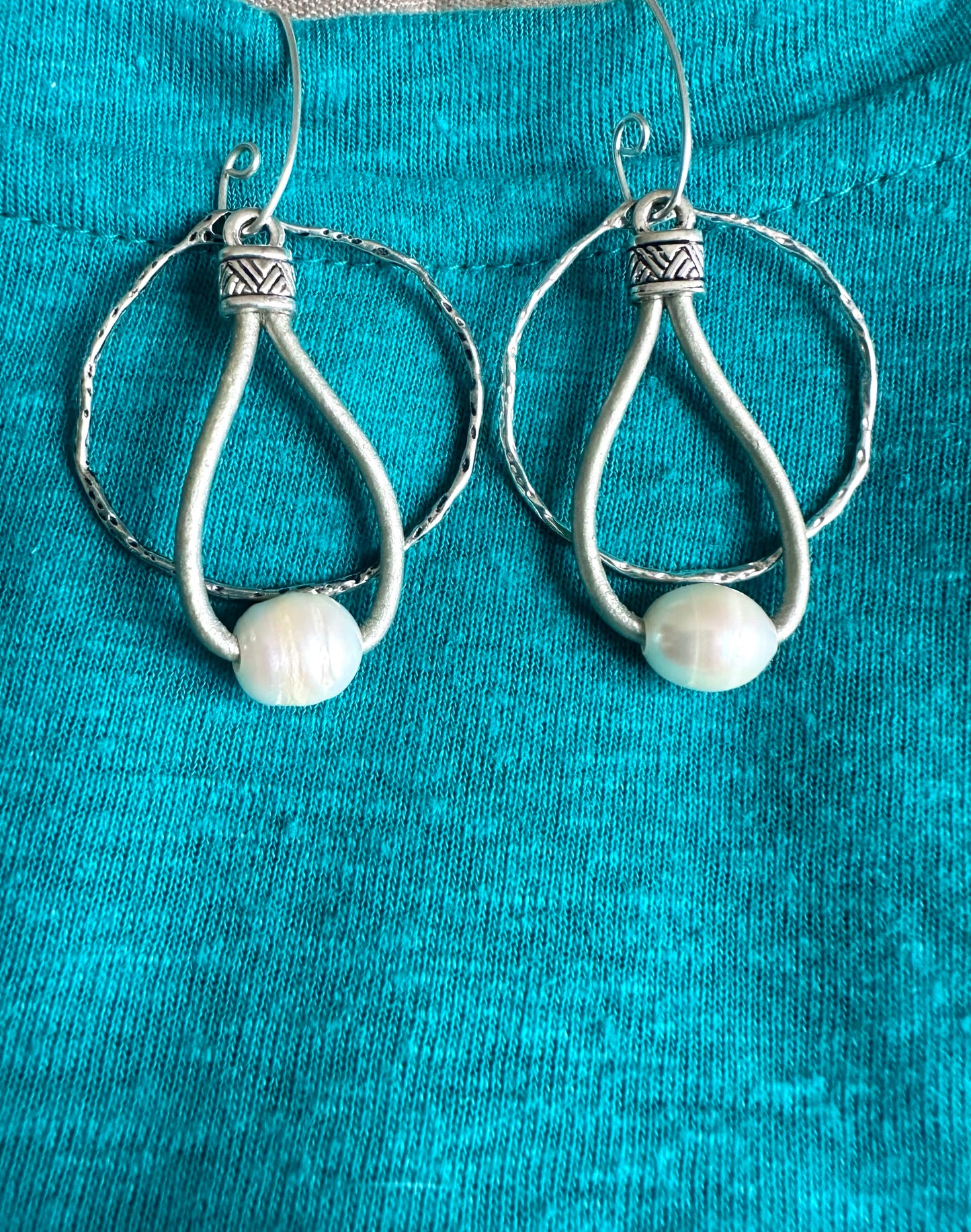 Double Dangle Leather and Pearl Earrings