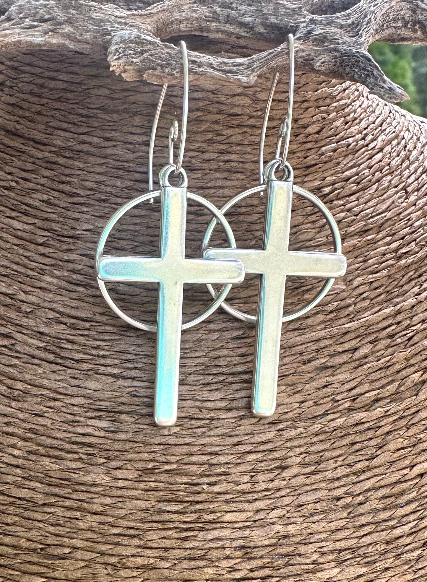 Sterling Cross and Circle Earrings