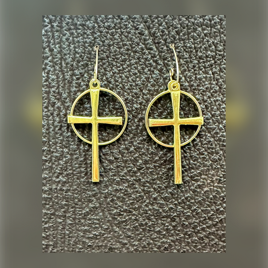 Gold Circle Cross Earrings