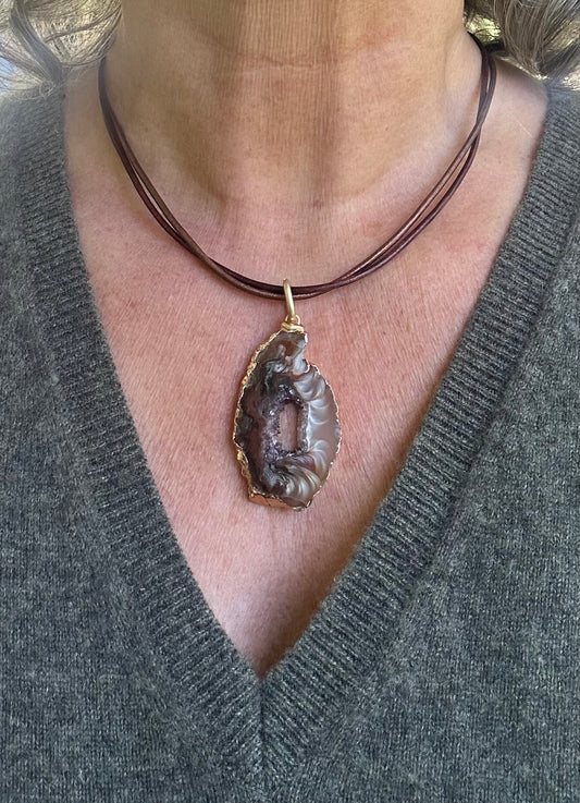 Natural Geode Necklace on Leather