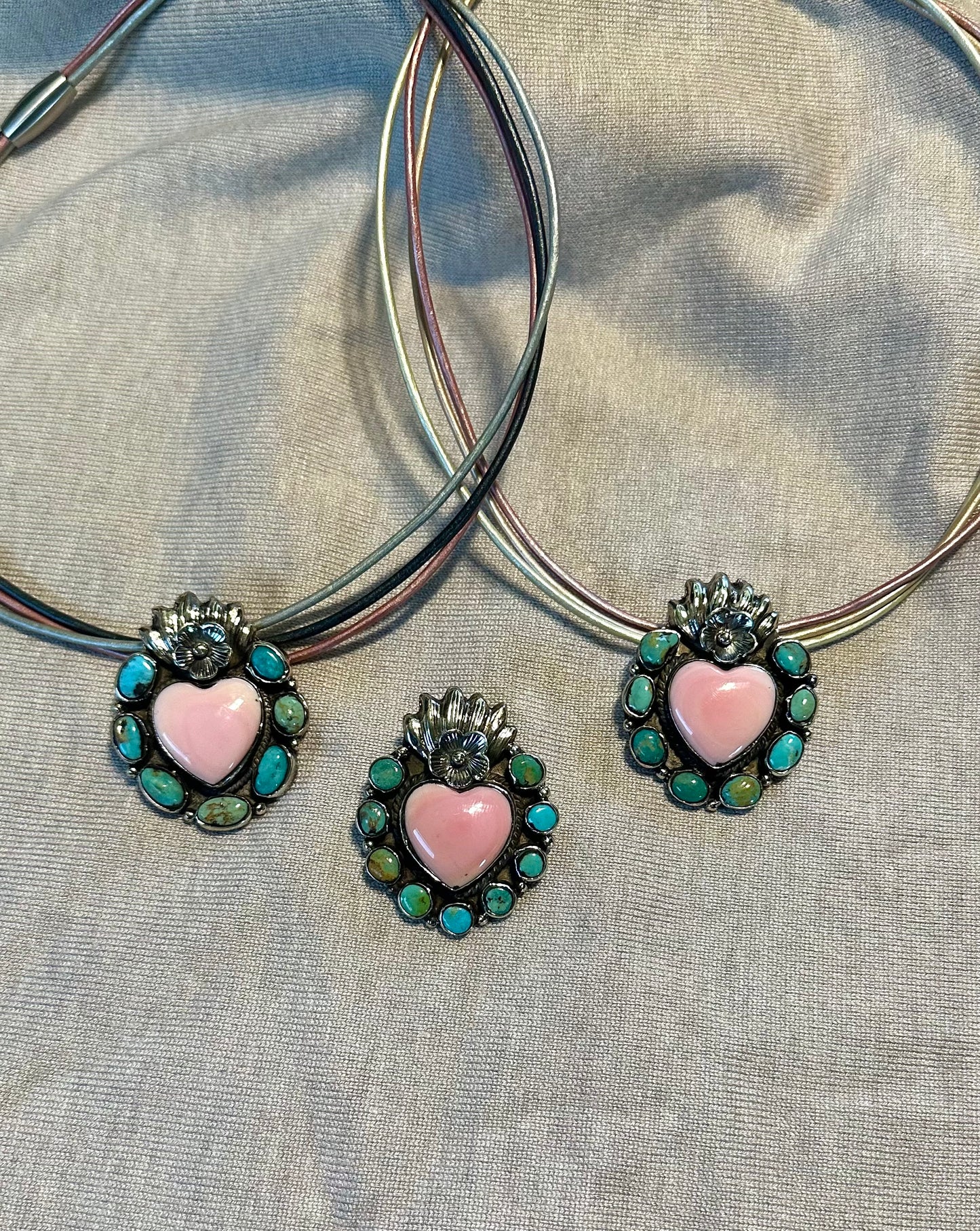 Turquoise with Pink Conch Heart Necklace