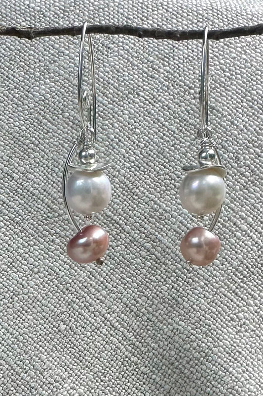 Pink and White Pearl Earrings