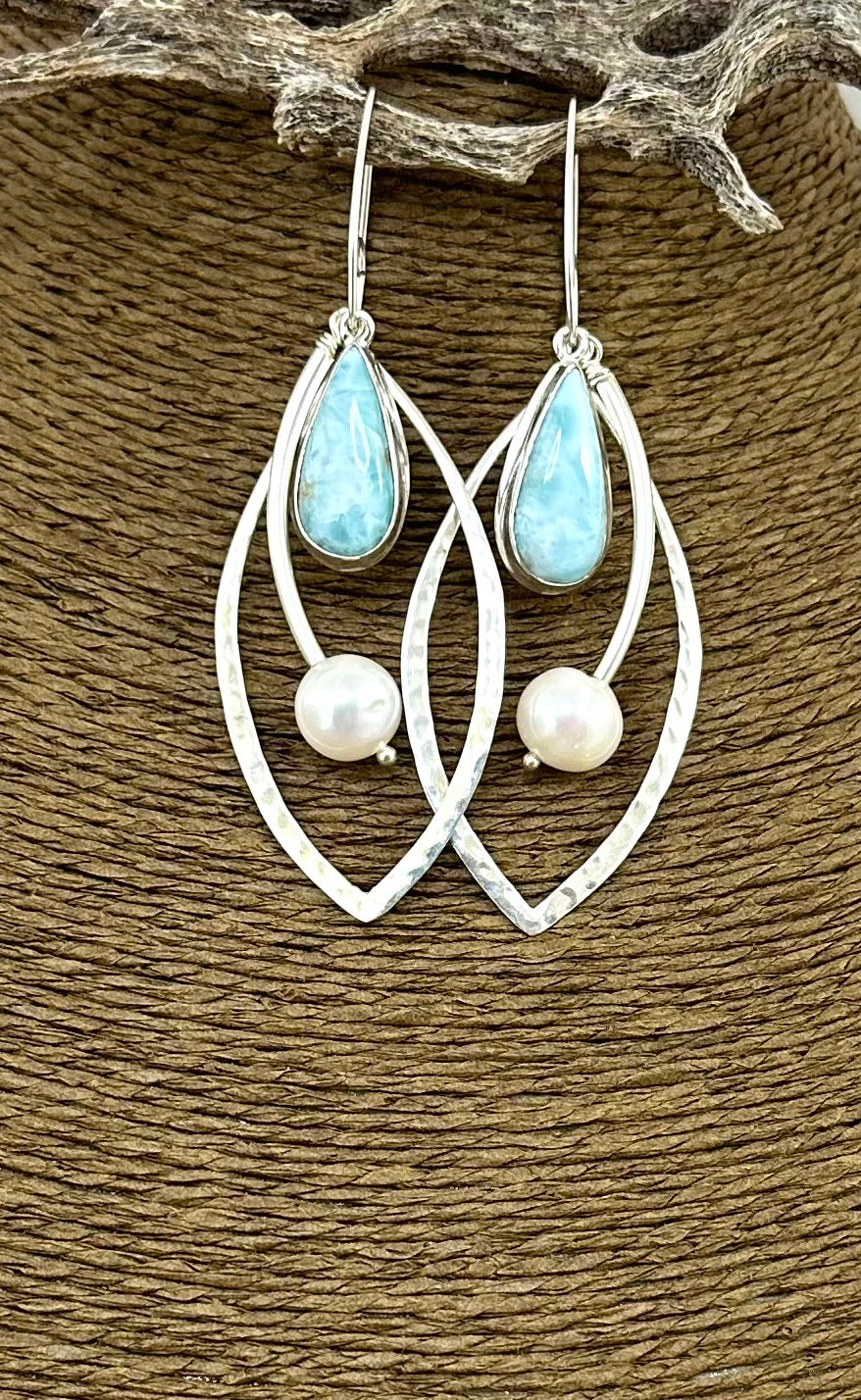 Larimar and Pearl Earrings