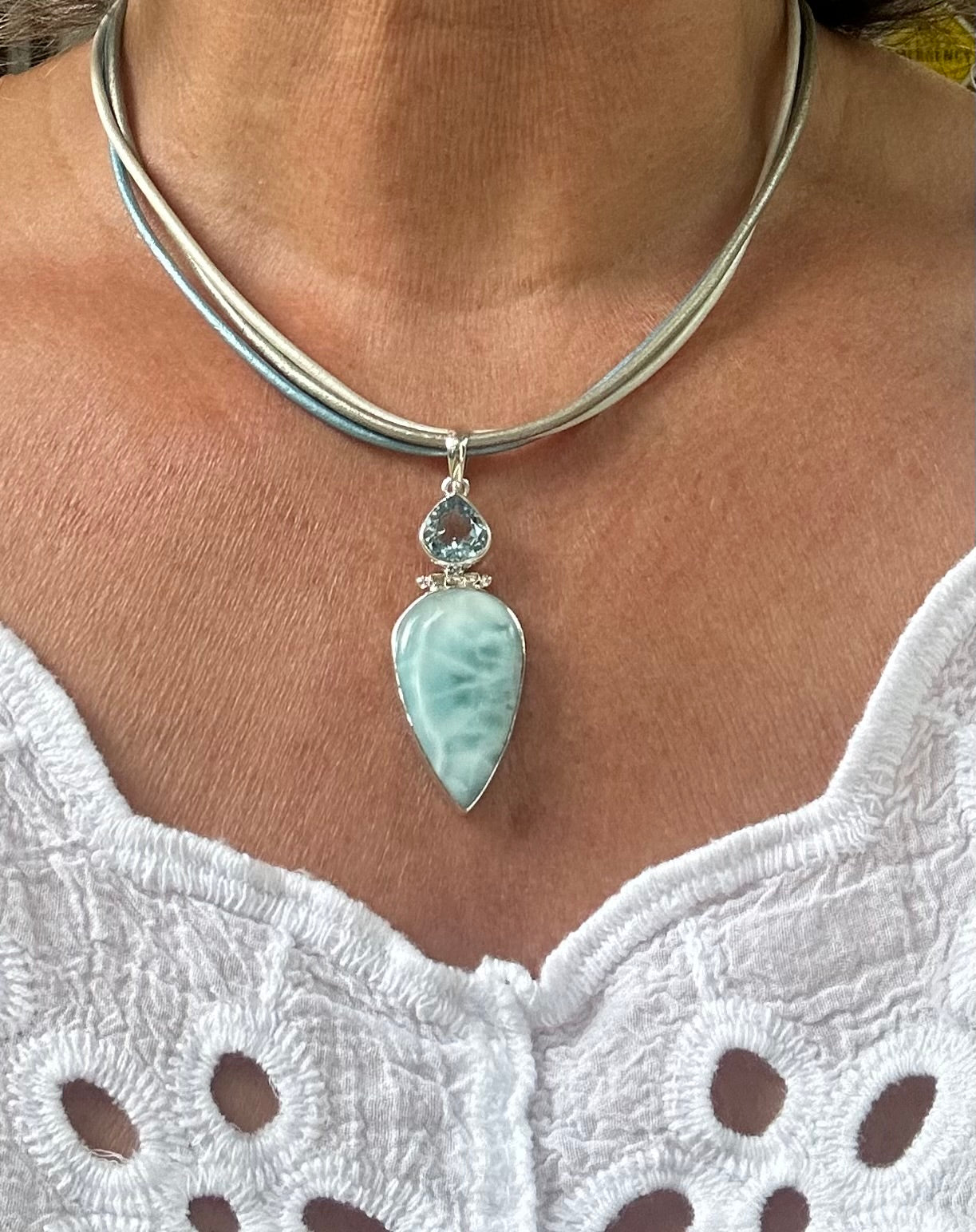 Larimar with Trillion Blue Topaz