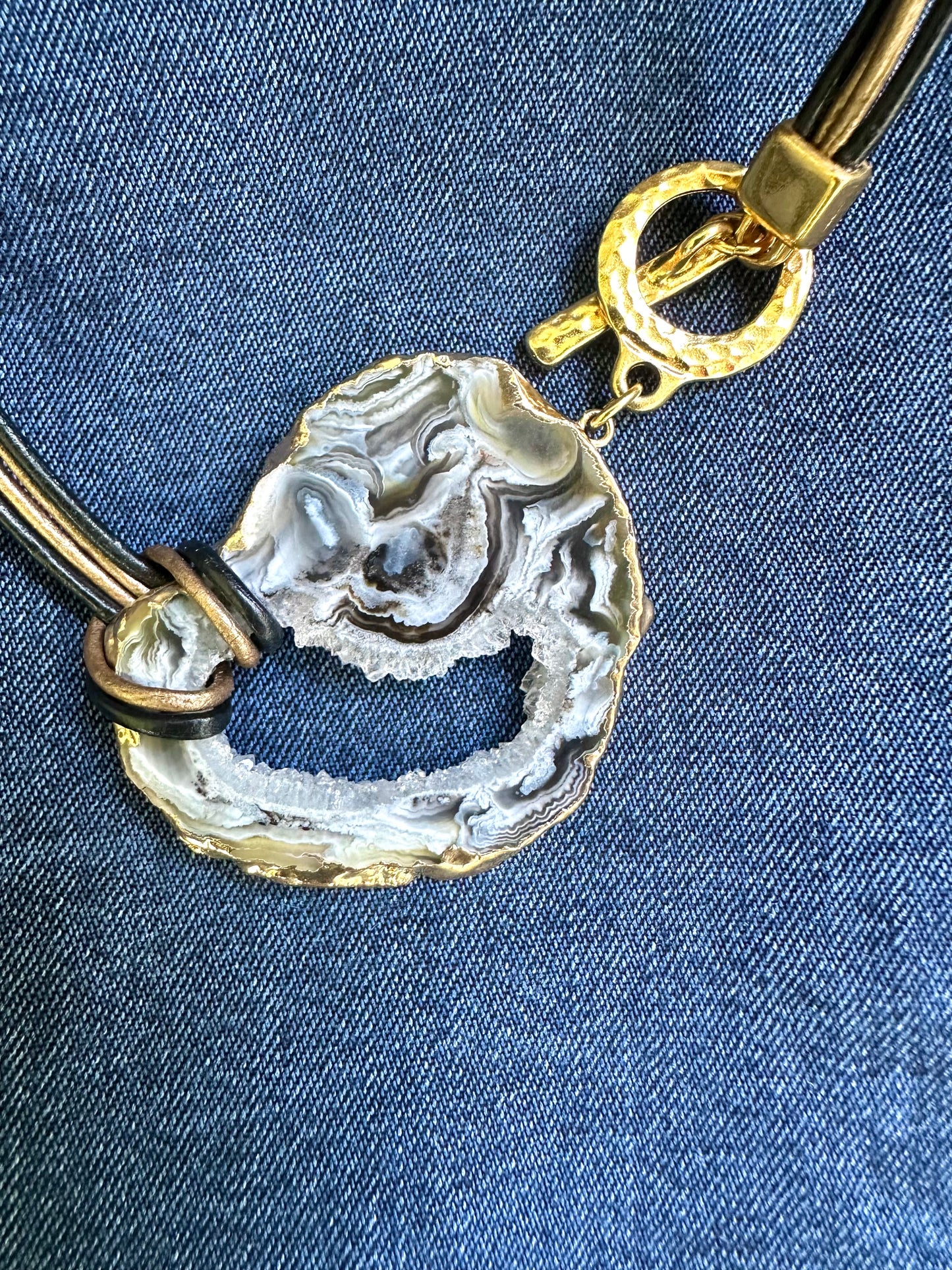 Natural Geode on Leather Necklace