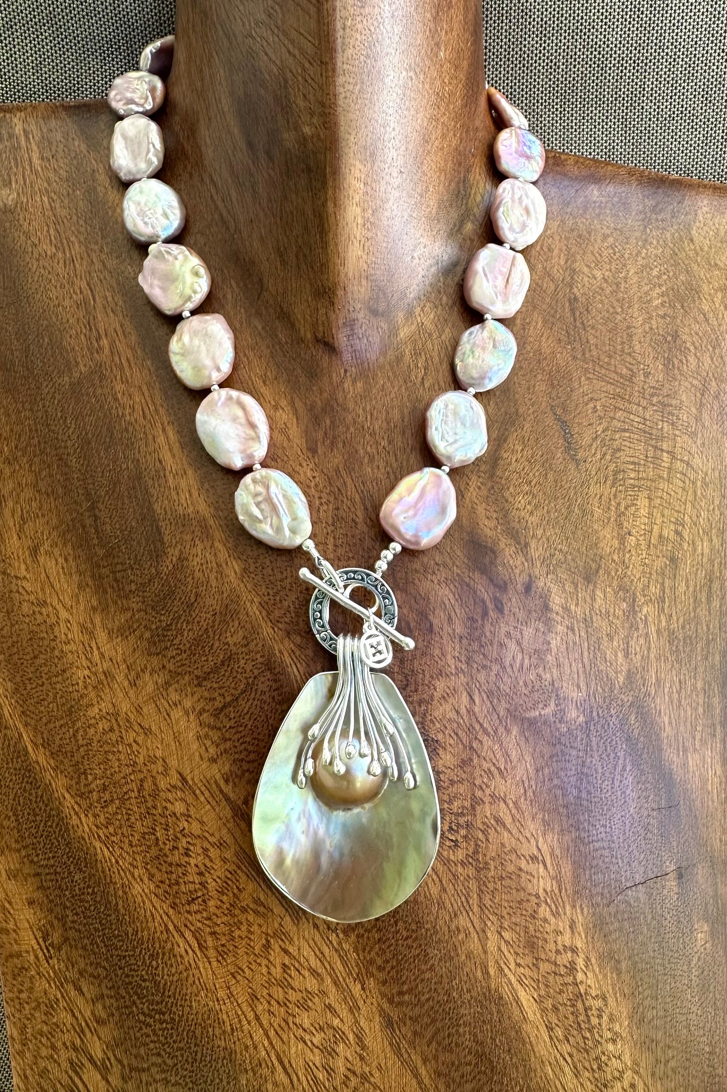 Blush Coin Pearl Necklace with Natural Blister Pearl Pendant