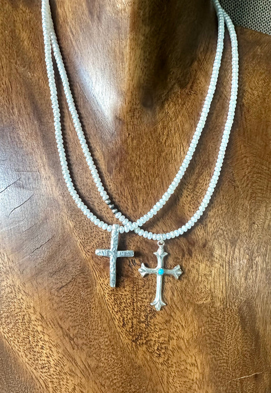 Pearl with Sterling Cross Necklaces