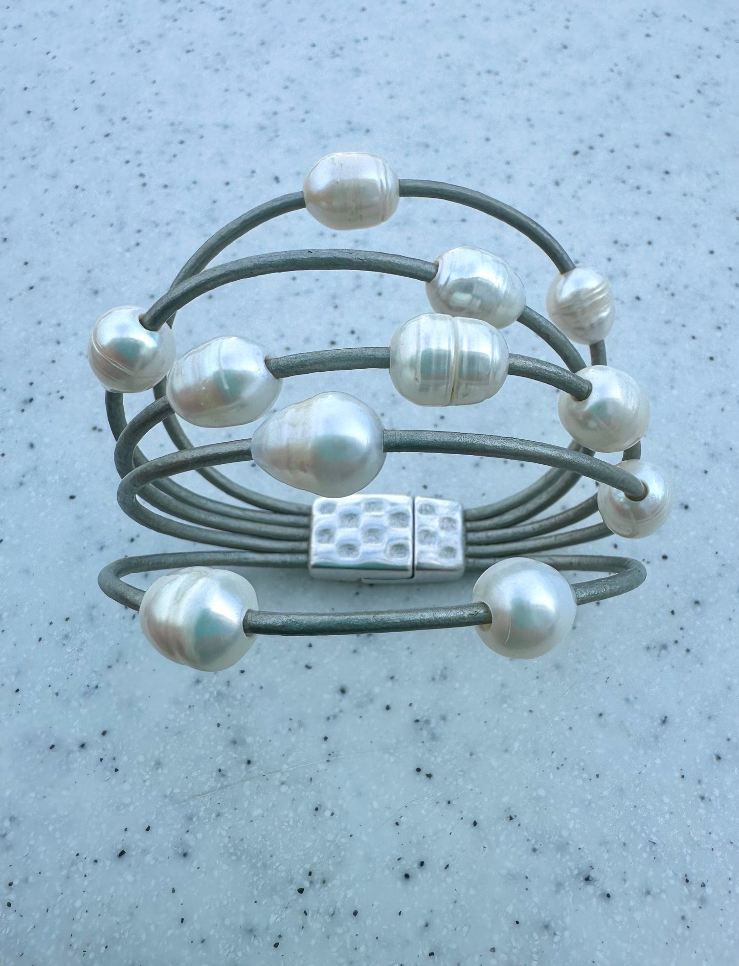 Leather and Pearl Bracelet