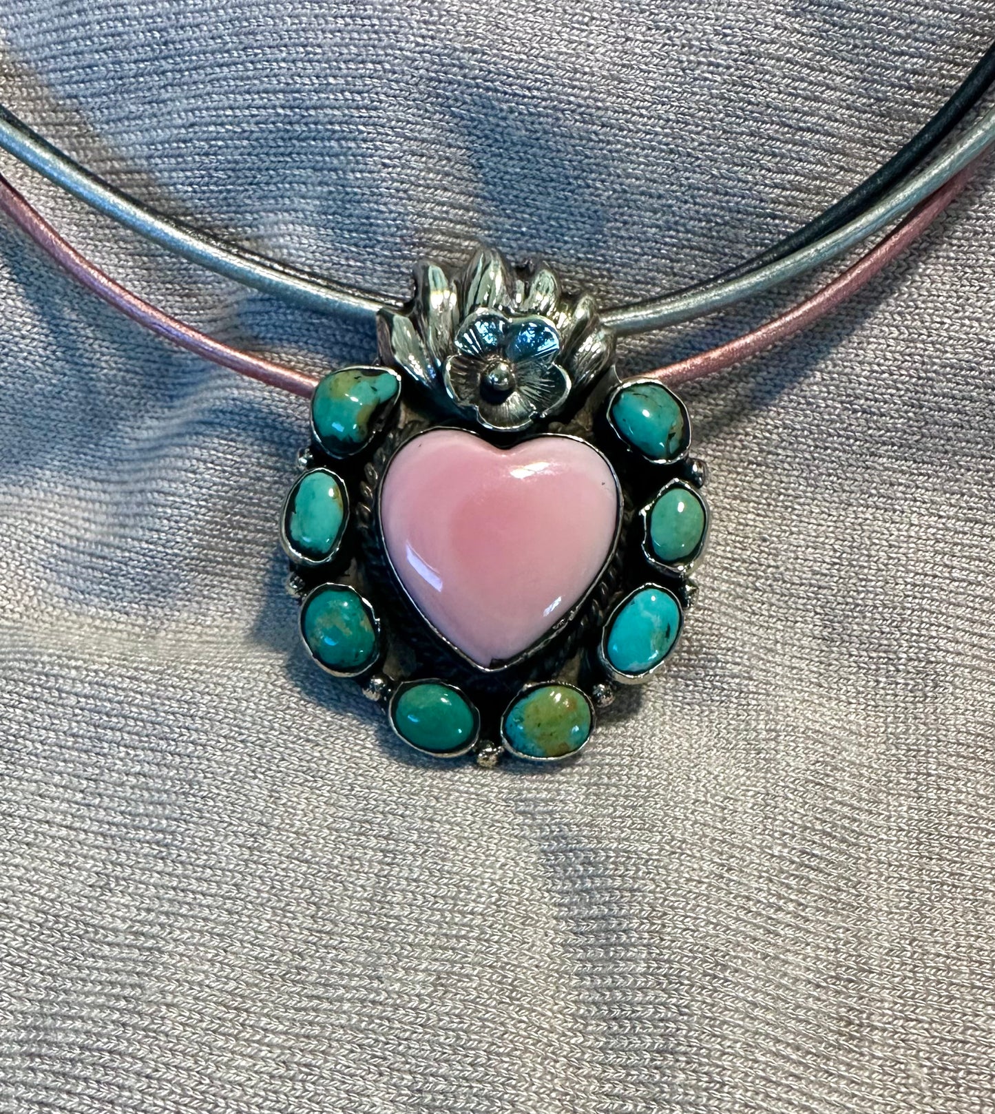 Turquoise with Pink Conch Heart Necklace