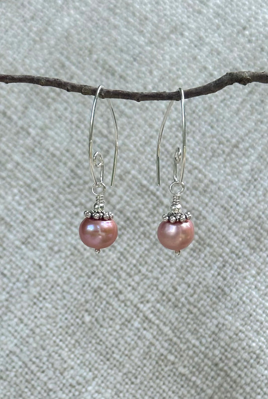 Simple Pink Pearl Earrings