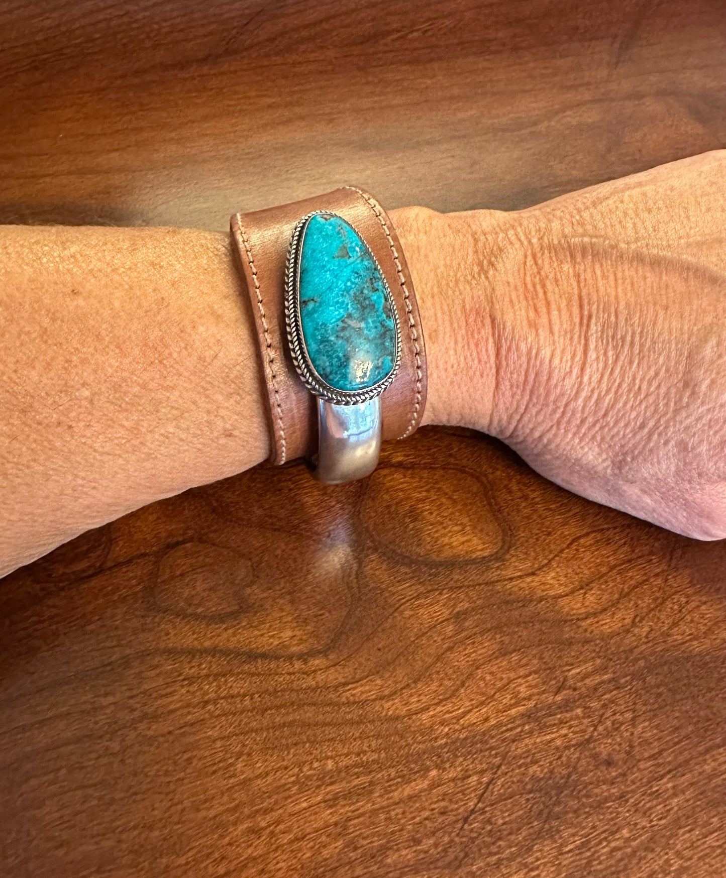 Turquoise and Leather Statement Cuff