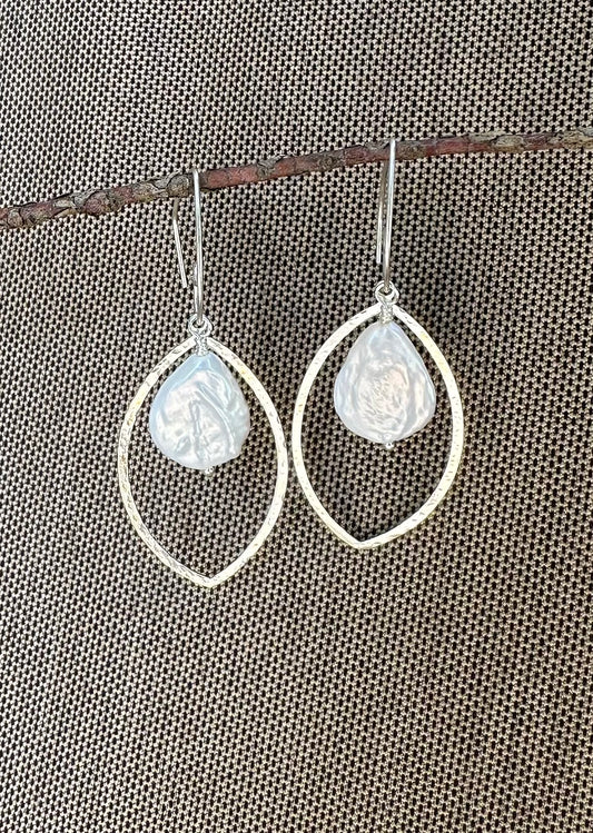 Sterling and Teardrop Pearl Earrings