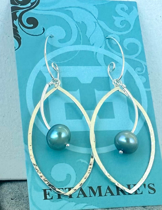 Marquis with Blue Pearl Earrings