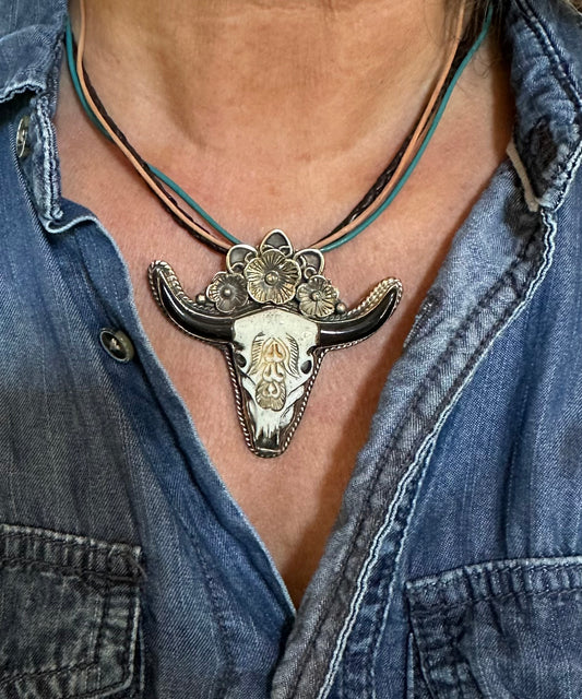 Longhorn Leather Cord Necklace