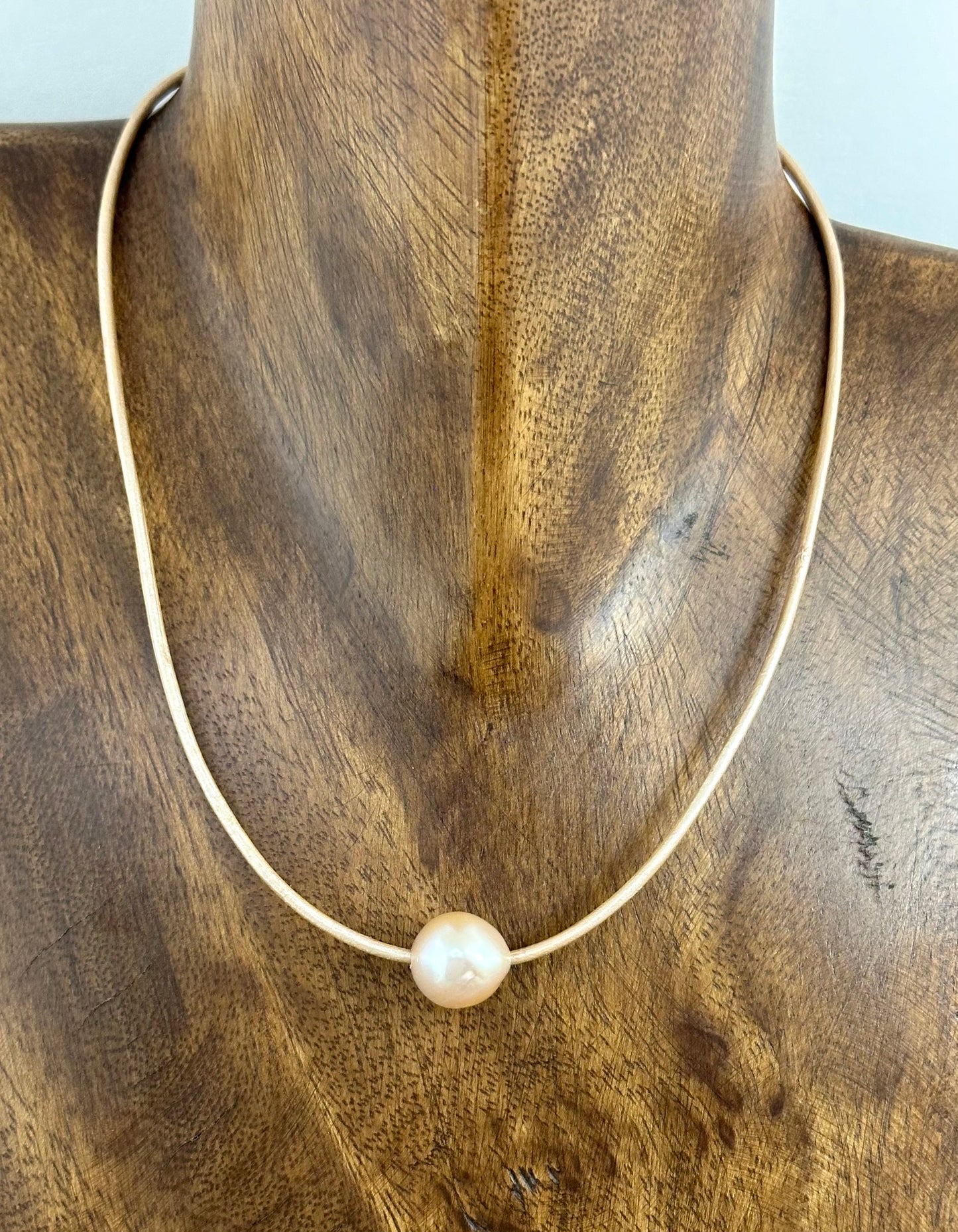 Natural Blush Pearl Necklace on Leather