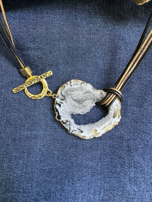 Natural Geode on Leather Necklace