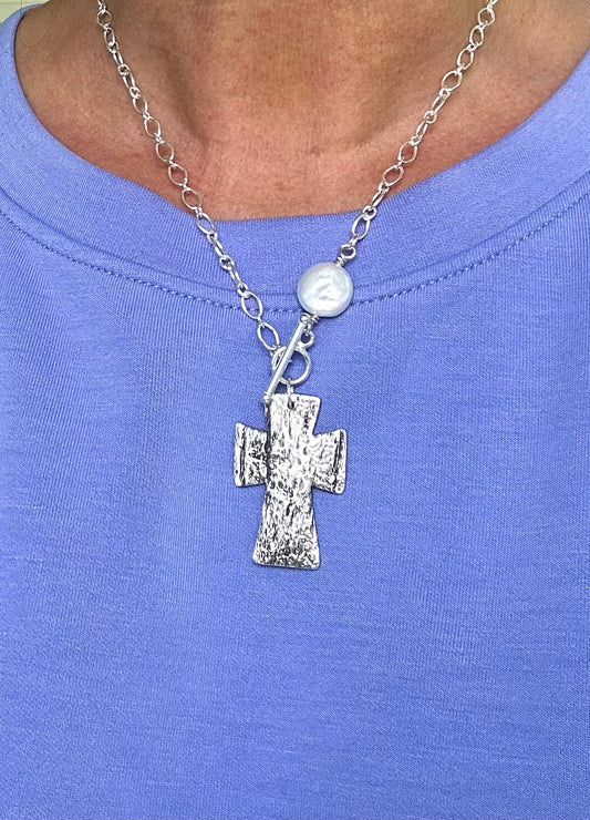 Artisan “Palm Bark” Cross Necklace