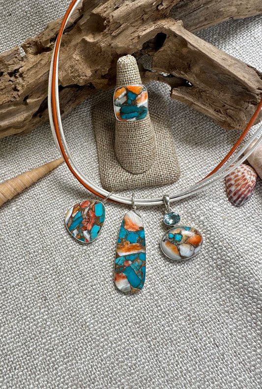 Spiny Oyster & Turquoise Matrix Necklace
