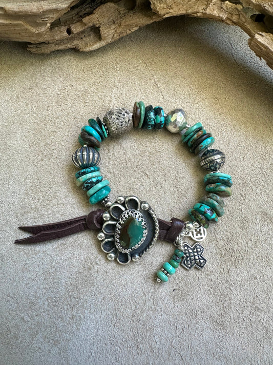 Sterling and Turquoise Button Bracelet