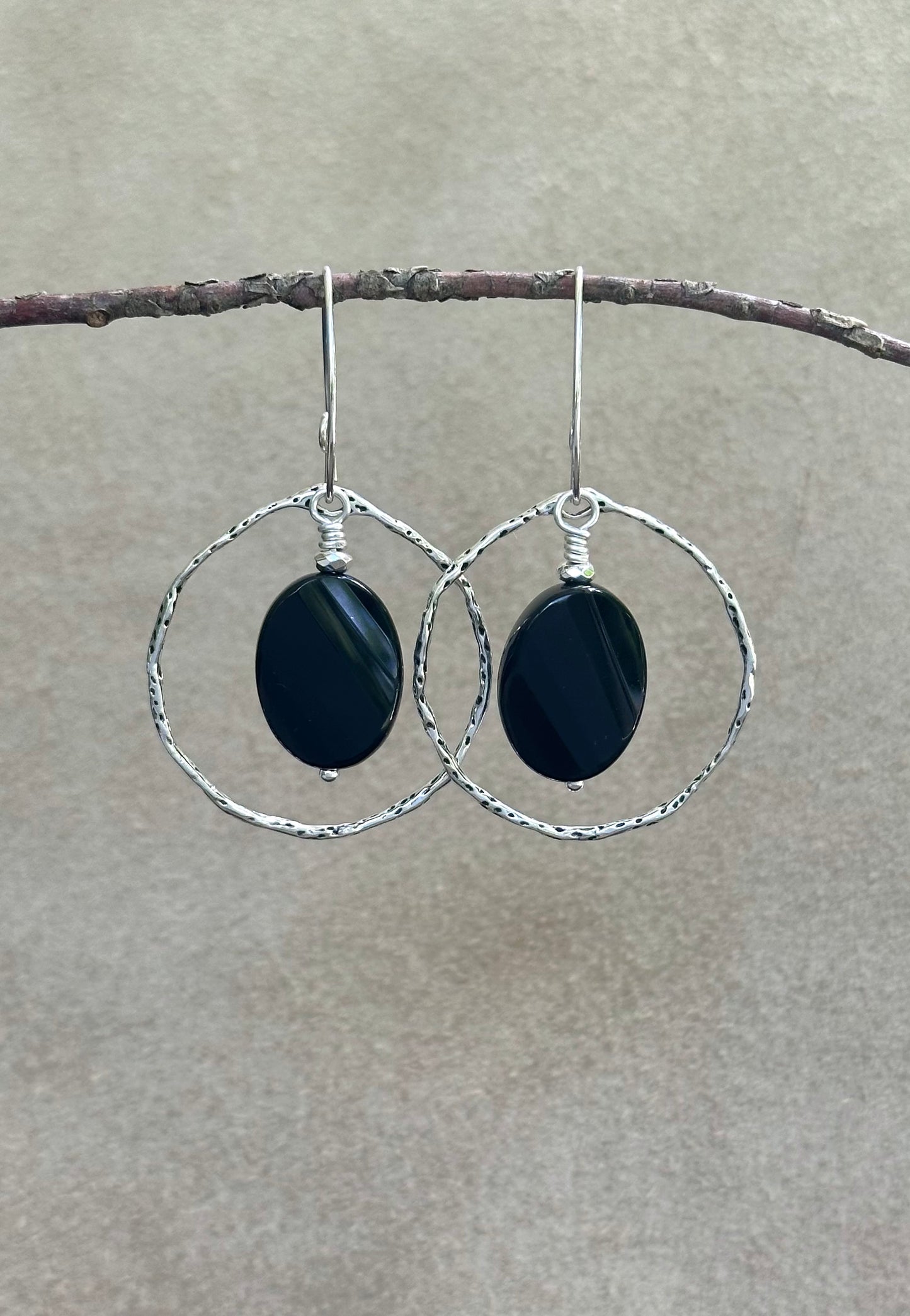 Black Onyx and Silver Earrings