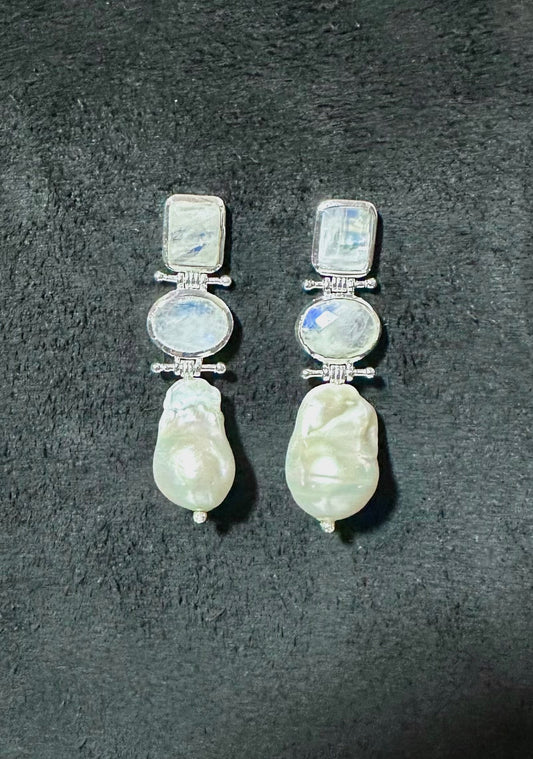 Baroque Pearl and Moonstone Earrings