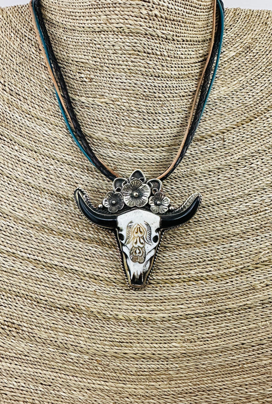 Longhorn Leather Cord Necklace