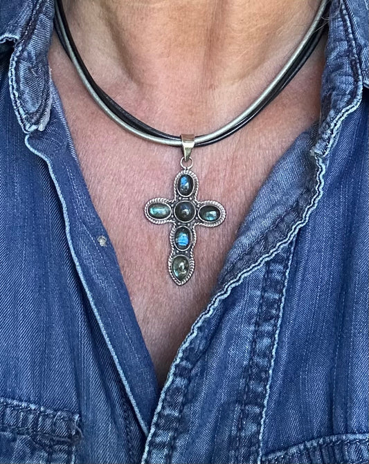 Sterling Labradorite Cross