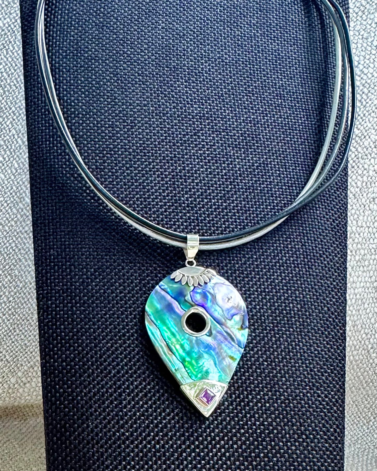 Teardrop Abalone Necklace with Amethyst