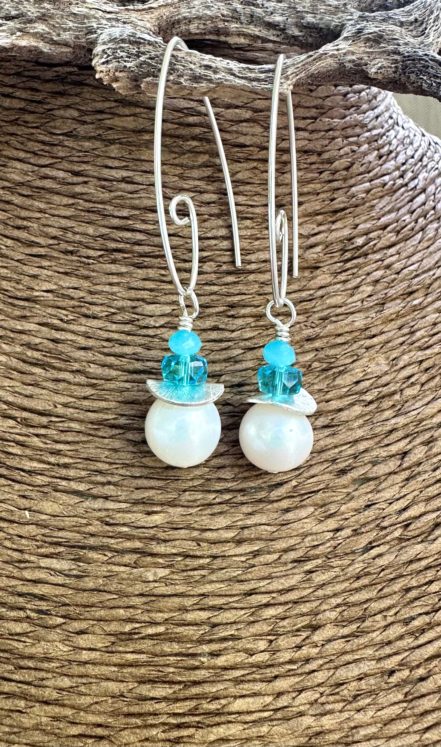 Pearl with Blue Crystal Earrings
