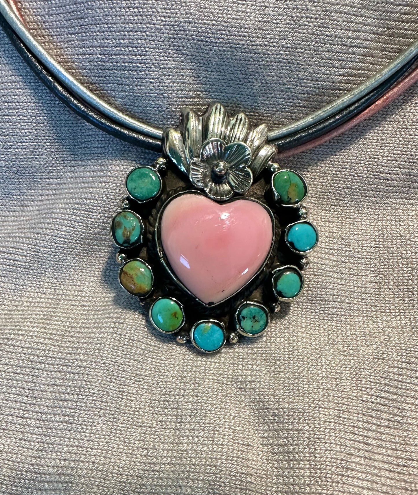 Turquoise with Pink Conch Heart Necklace