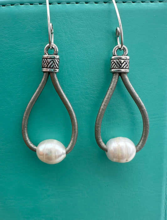 Pearl and Leather Earrings