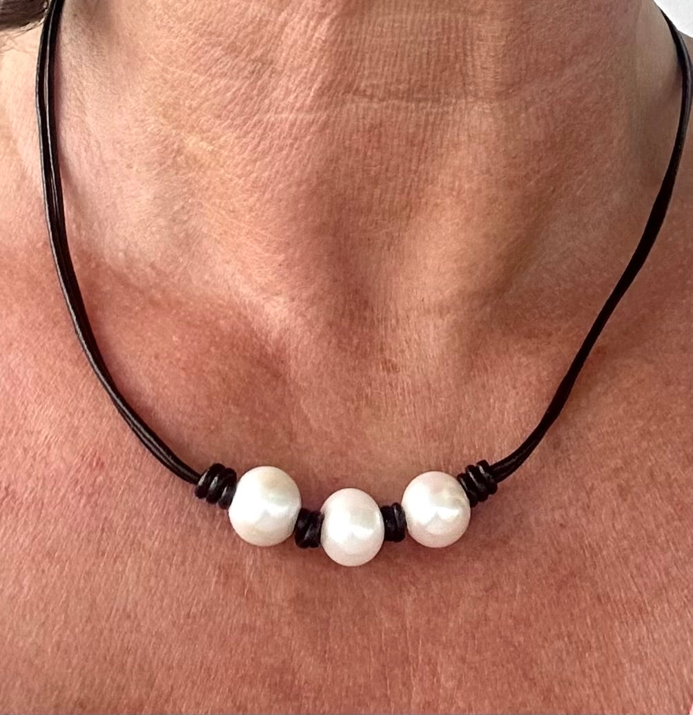 Leather and Pearl Necklace