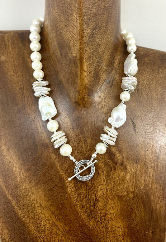 Multi Pearl and Sterling Necklace