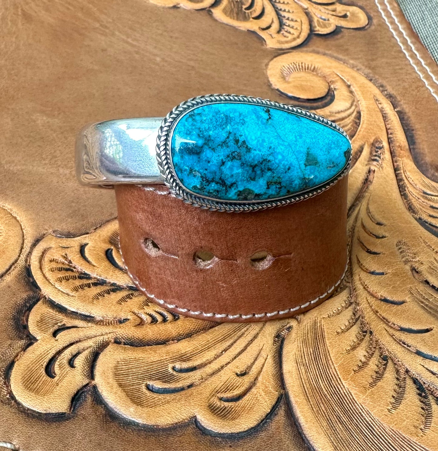 Turquoise and Leather Statement Cuff